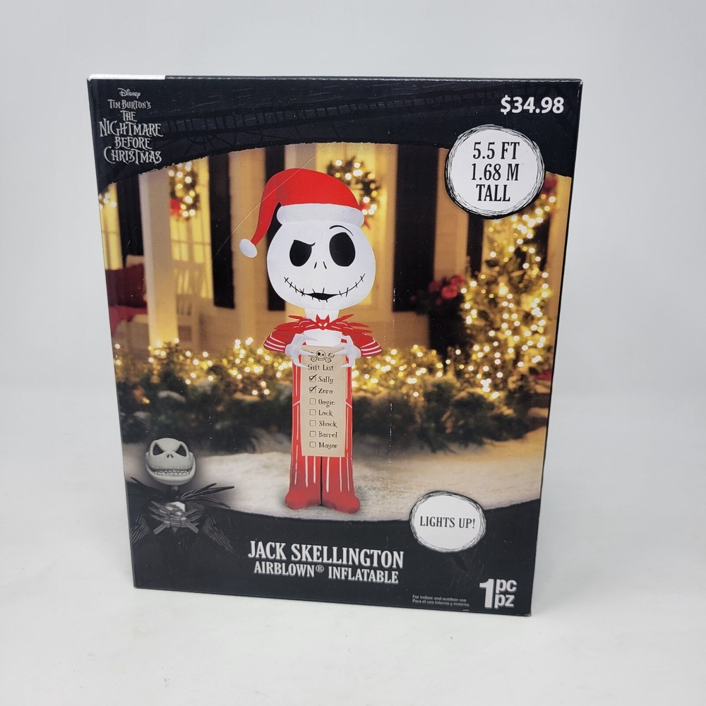 Gemmy Christmas Inflatable Jack Skellington with Wish List, 5.5 ft Height -